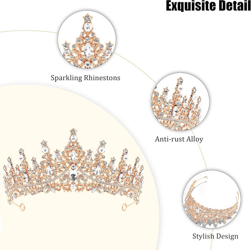 TAROSE Crowns for Women, Queen Crystal Gold Silver Tiaras with White Rhinestone and Combs, Goddess Crown for Wedding Bride Birthday Princess Bridal Shower Hair Accessories for Women - Image 2